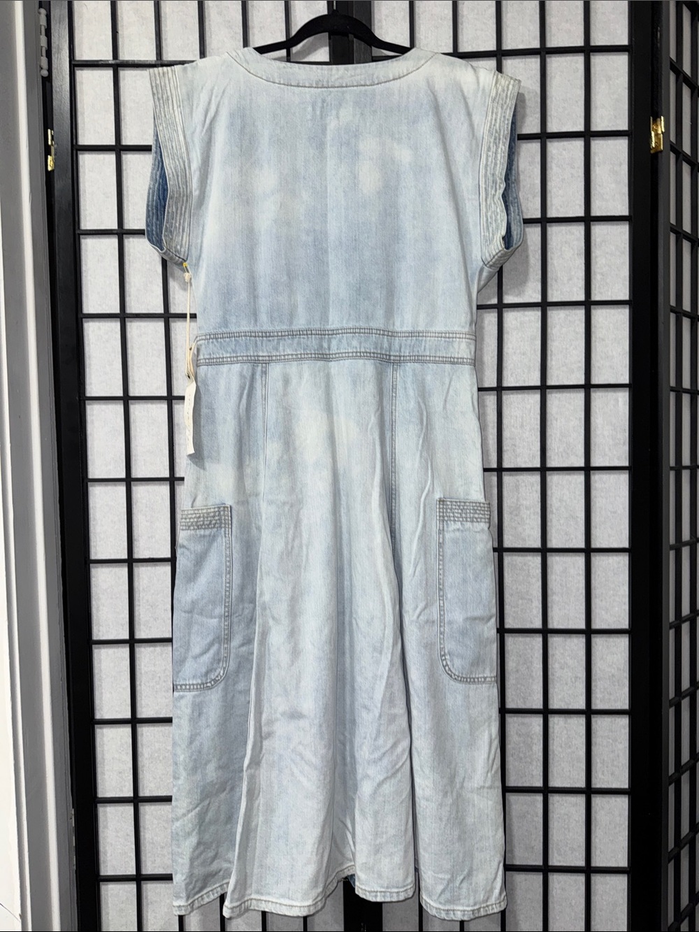Happy Nature by Kate Hudson Denim Midi Dress 12 Light Wash Button Front Pockets - Picture 11 of 12